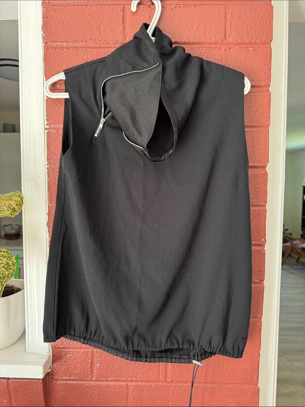 Aritzia Babaton 1-01 Black Sleeveless High Zipper Neck, Drawstring Waist Top